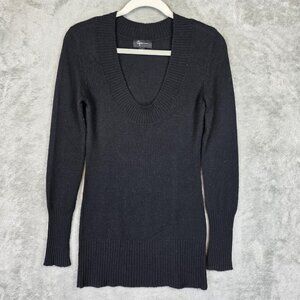 Aqua Cashmere Sweater Tunic Long Womens XS Black 100% Cashmere Deep Scoop Neck